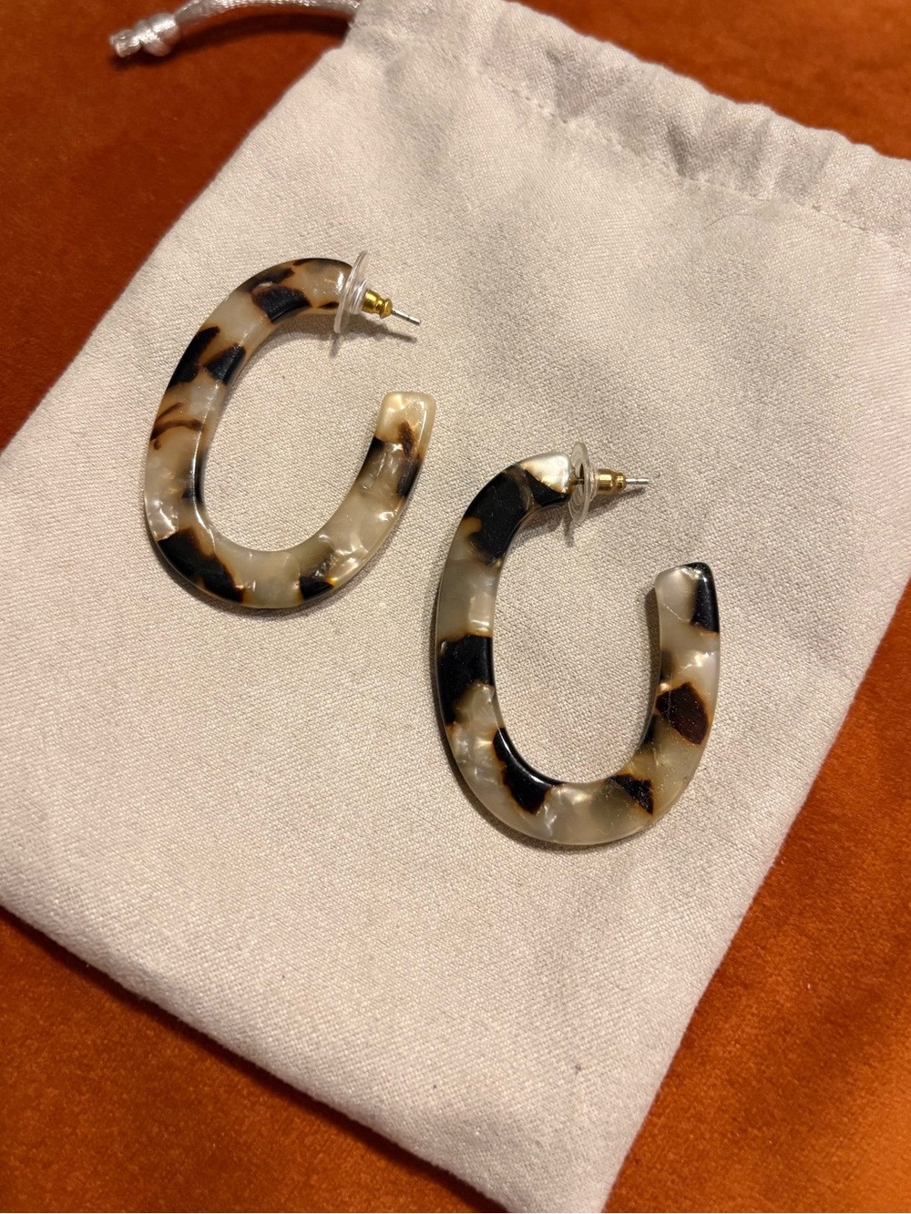 Tortoiseshell Resin Hoop Earrings - Neutral Tortoise
